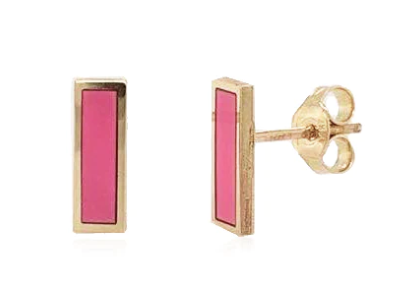 14KY Pink Agate Bar Stud Earrings