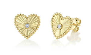 
                
                    Load image into Gallery viewer, Heart Earrings with Diamond Center
                
            