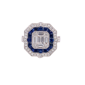 
                
                    Load image into Gallery viewer, 18KW Illusion Set Diamond Sapphire Ring
                
            
