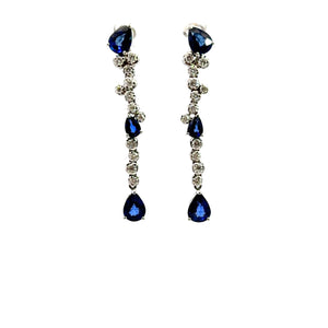 Pear Shaped Sapphire and Diamond Dangle Earrings