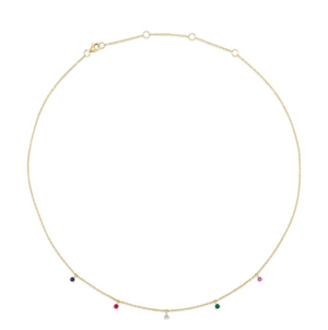 Multi-colored sapphire and diamond dangle necklace