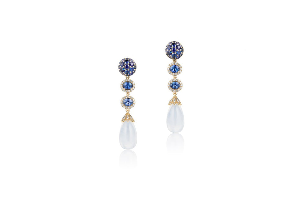Goshwara Sapphire Moon Quartz and Diamond Drop Earrings