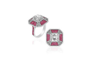 Goshwara Rock Crystal Ring with Diamonds and Rubies