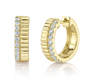Gold Strie Hoop Diamond Earring