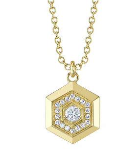 14k yellow gold hexagon with d