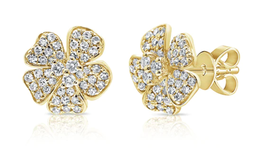 14KY Diamond Flower Stud Earrings