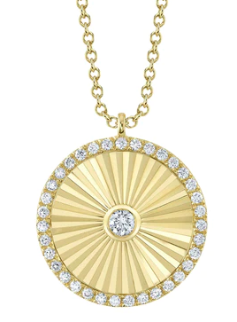 
                
                    Load image into Gallery viewer, Gold and Diaond Sunray Disc Necklace
                
            