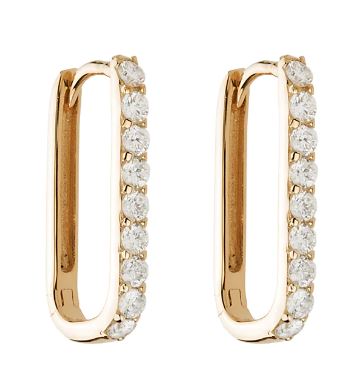 14k gold diamond paperclip hoop earrings