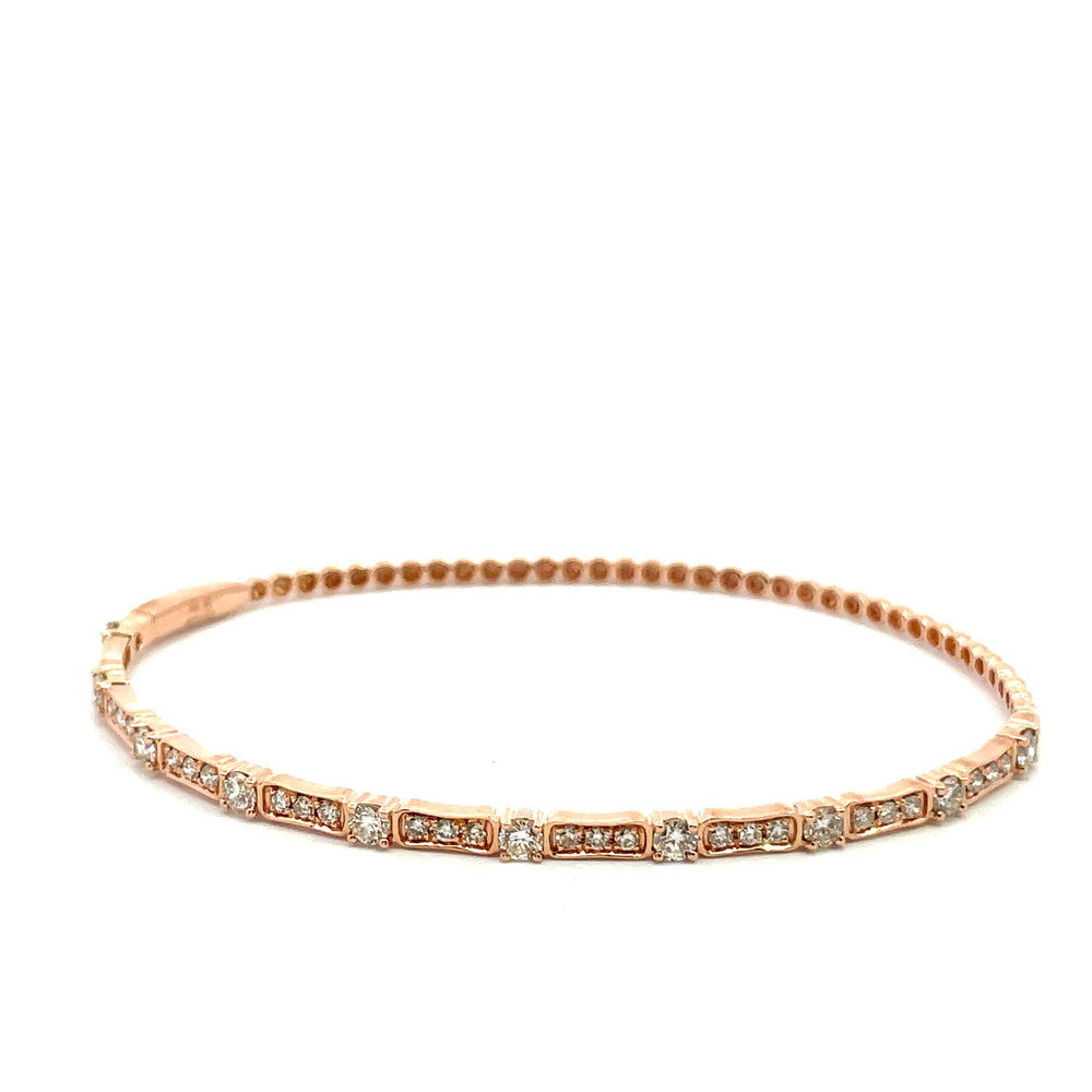 14k Rose Gold Beaded Bracelet w/ Alternating Diamonds