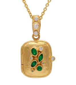 Gurhan 24KY Emerald and Diamond Locket