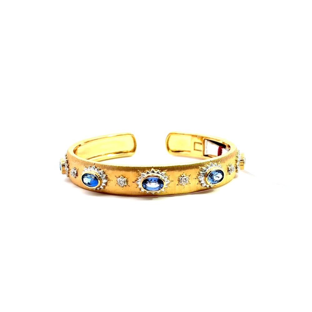 Brushed Gold Cuff Bracelet with Sapphires and Diamonds