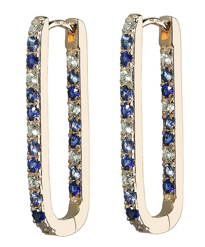 Ombre sapphire paperclip hoop earrings