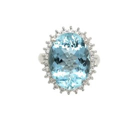 Aquamarine Ring with Diamond Halo - Kelly Wade Jewelers Store