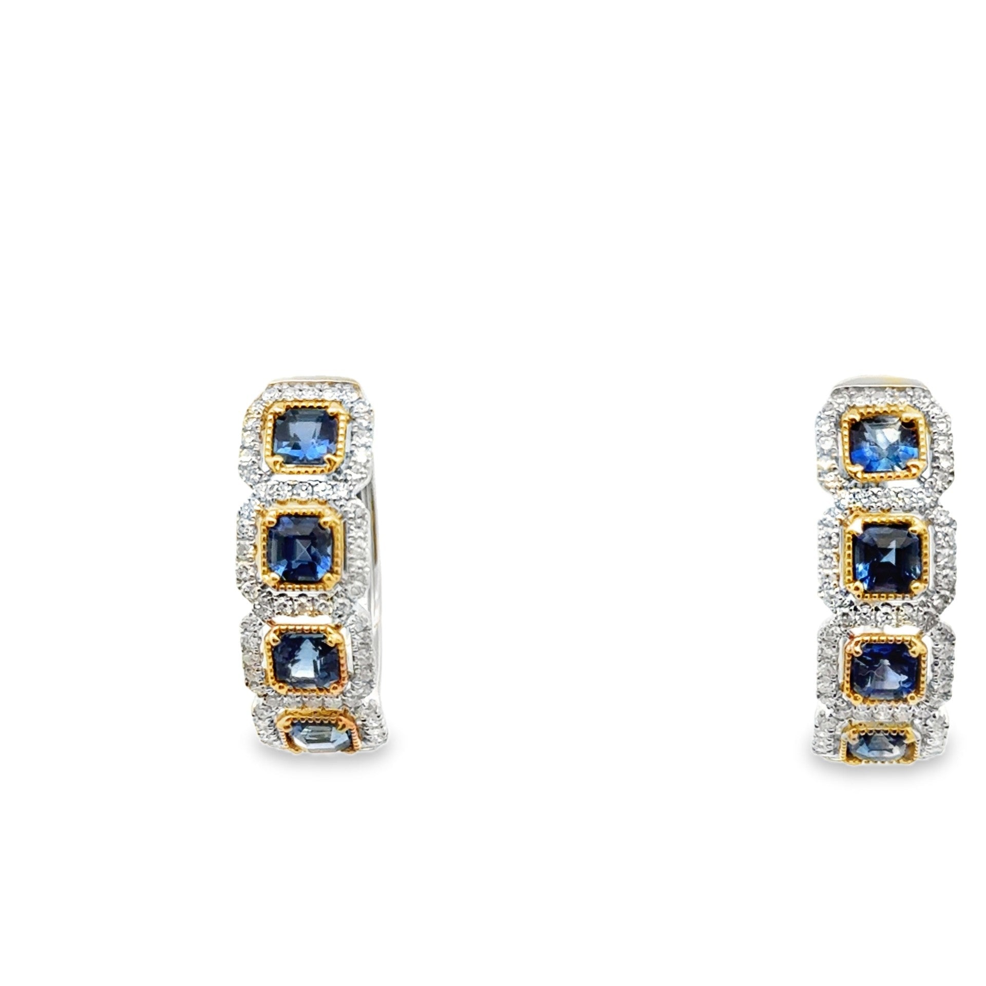 Asscher Cut Sapphire & Diamond Hoop Earrings - Kelly Wade Jewelers