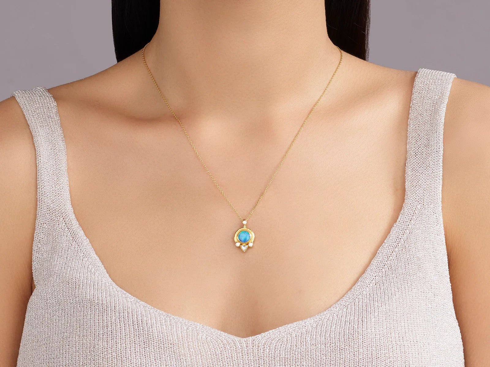 Australian Opal & Diamond Pendant Necklace - Kelly Wade Jewelers