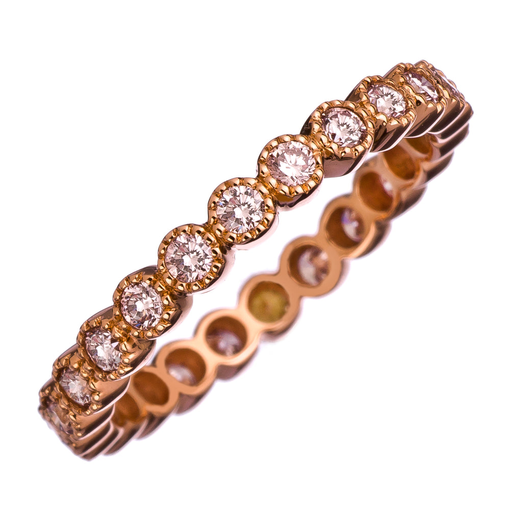 
                
                    Load image into Gallery viewer, 18k Rose Gold Bezel Set Brown Diamond Eternity Ring
                
            