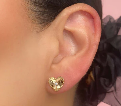 Heart Earrings with Diamond Center