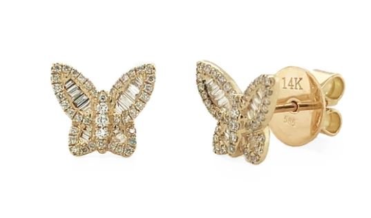 Baguette And Round Diamond Butterfly Stud Earrings - Kelly Wade Jewelers