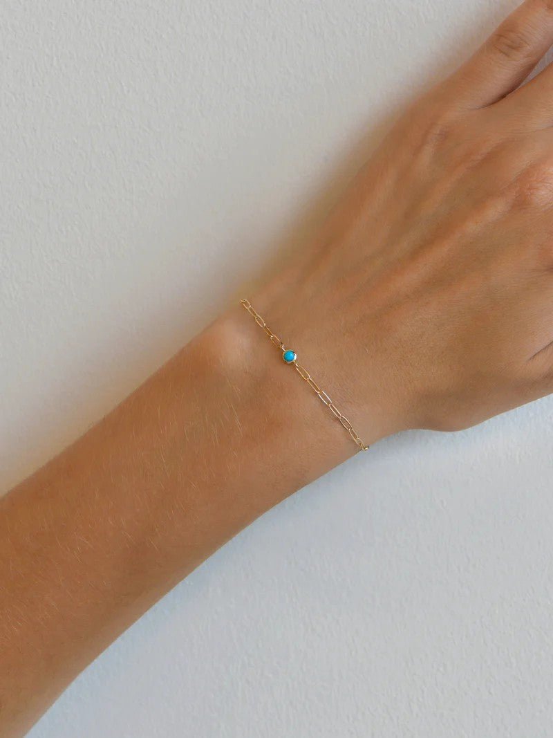 Bezel Set Turquoise On Paperclip Chain Bracelet - Kelly Wade Jewelers