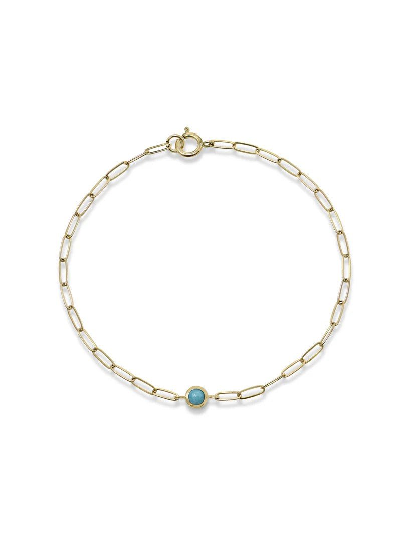 Bezel Set Turquoise On Paperclip Chain Bracelet - Kelly Wade Jewelers