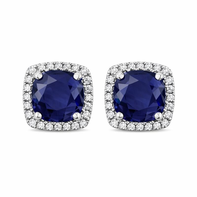 Blue Sapphire and Diamond Halo Earrings - Kelly Wade Jewelers