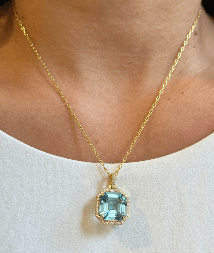 Blue Topaz & Diamond Pendant Necklace - Kelly Wade Jewelers