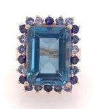 Blue Topaz Ring With Sapphire Halo - Kelly Wade Jewelers