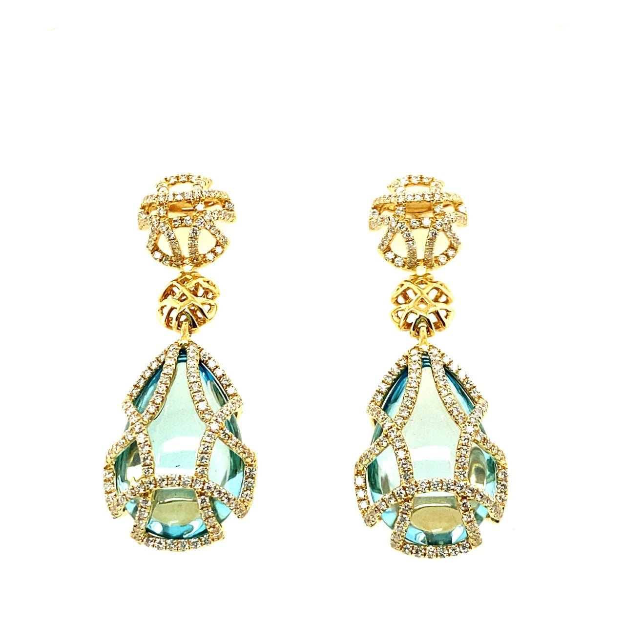 Blue Topaz With Diamond Cage Teardrop Earrings - Kelly Wade Jewelers