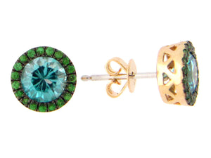 Blue Zircon and Tsavorite Halo Earrings - Kelly Wade Jewelers Store