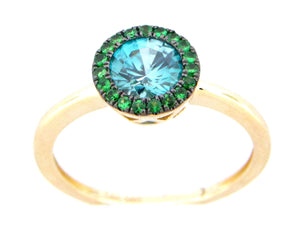 Blue Zircon and Tsavorite Ring - Kelly Wade Jewelers Store