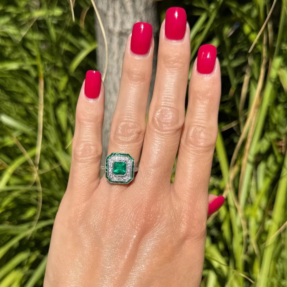 Brazilian Emerald & Diamond Ring - Kelly Wade Jewelers