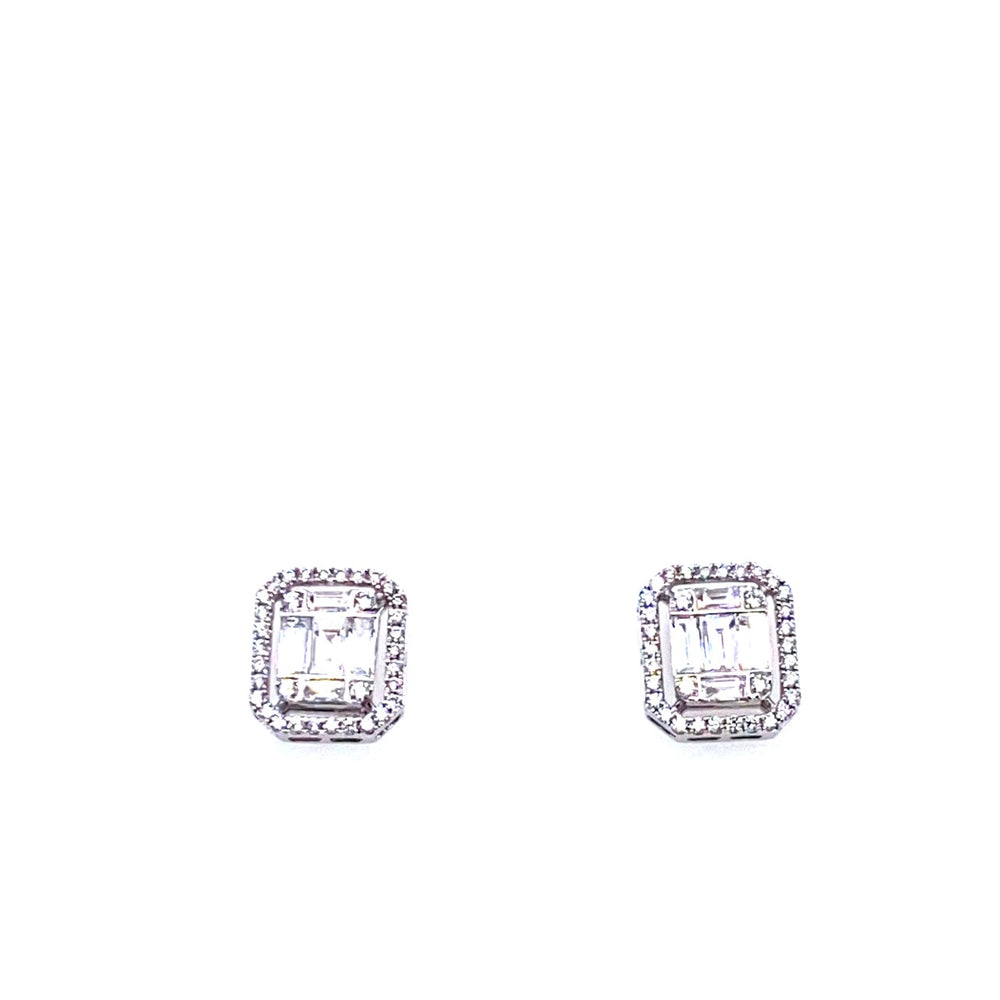 Diamond Baguette Halo Studs