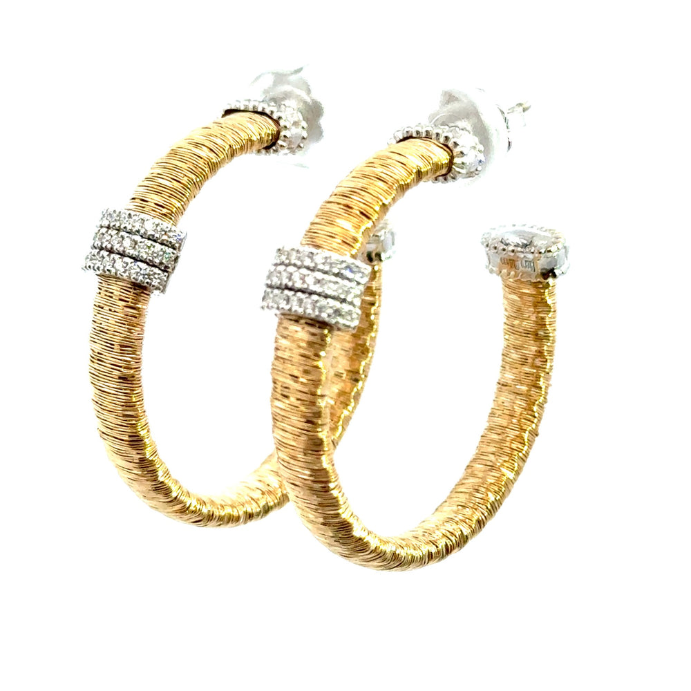Gold wrapped hoop earrings with diamond rondels