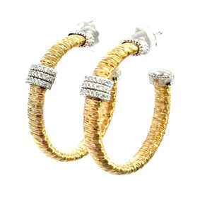 Gold wrapped hoop earrings with diamond rondels