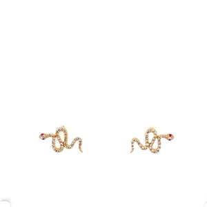 Yellow Gold Pave Diamond Snake Stud Earrings