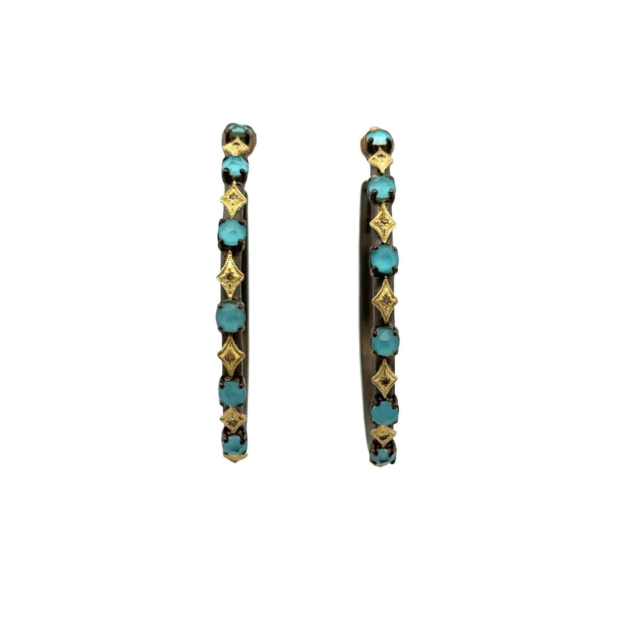 Champagne Diamond & Turquoise Hoops - Kelly Wade Jewelers