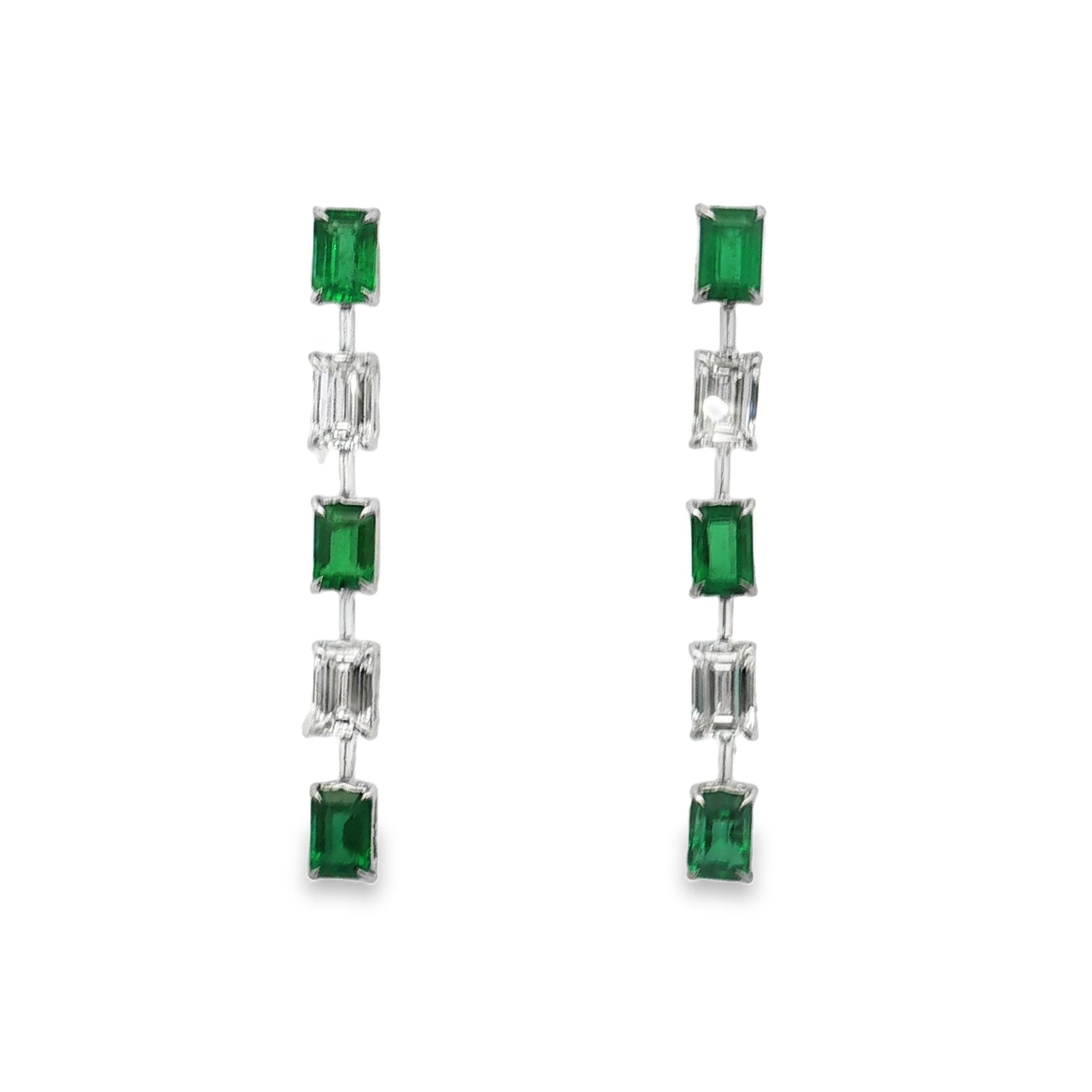 Diamond Emerald Dangle Earrings - Kelly Wade Jewelers