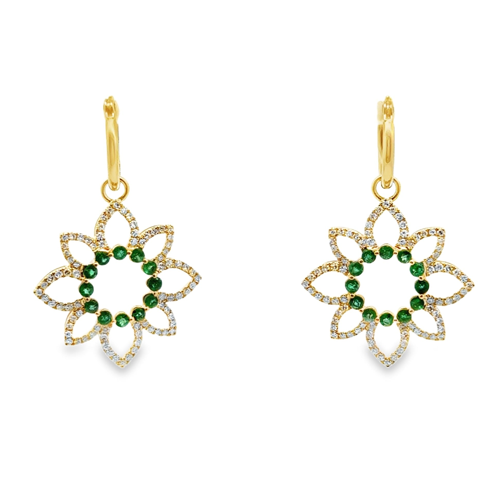 Diamond & Emerald Flower Earrings - Kelly Wade Jewelers