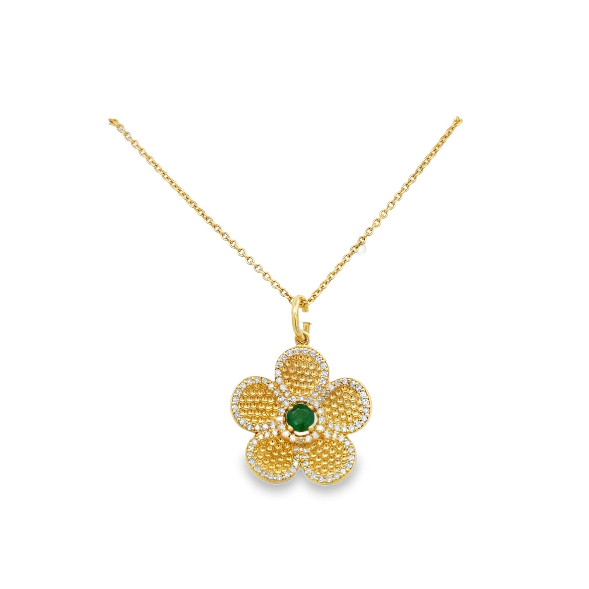 Diamond Flower Charm With Emerald - Kelly Wade Jewelers