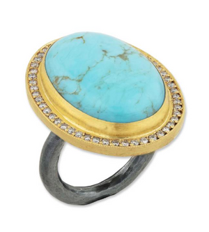 Lika Behar Gold and Oxidized Silver Turquoise and Diamond Ring