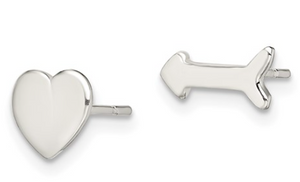 Sterling Silver Heart and Arrow Stud Earrings