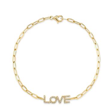Diamond "love" paperclip link bracelet