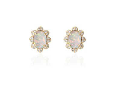 Goshwara cabochon opal and diamond flower earrings