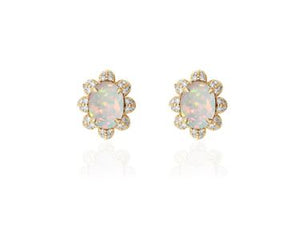 Goshwara cabochon opal and diamond flower earrings