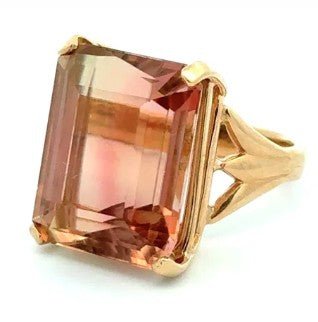 Emerald Cut Peach Toumaline Ring - Kelly Wade Jewelers