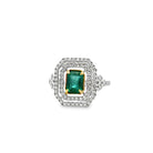 Emerald & Double Diamond Halo Ring - Kelly Wade Jewelers