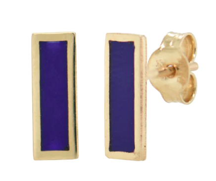 
                
                    Load image into Gallery viewer, 14k yellow gold lapis bar earr
                
            