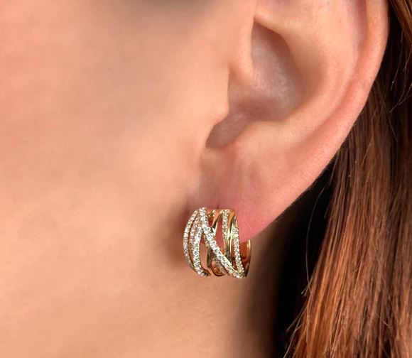 Multi-Strand Gold and Diamond Hoop Earrings