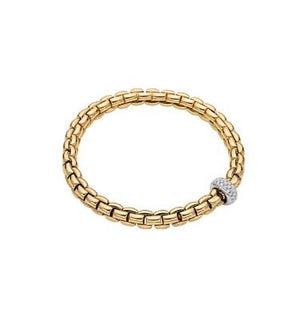 Fope thick stretch bracelet with pave diamond rondel - Kelly Wade Jewelers Store