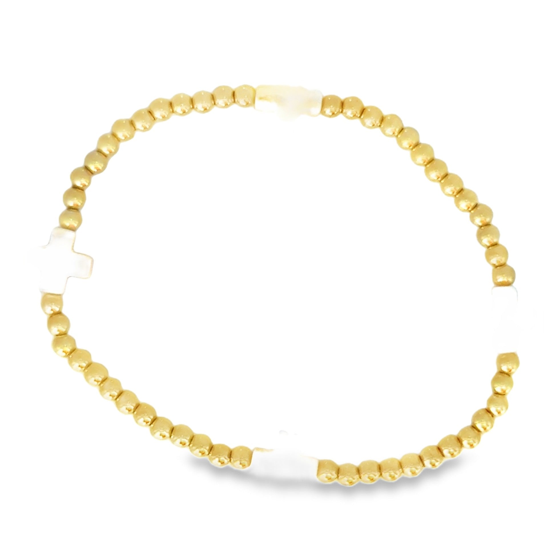 Gold Bead Bracelet With Pink Conch Shell Crosses - Kelly Wade Jewelers